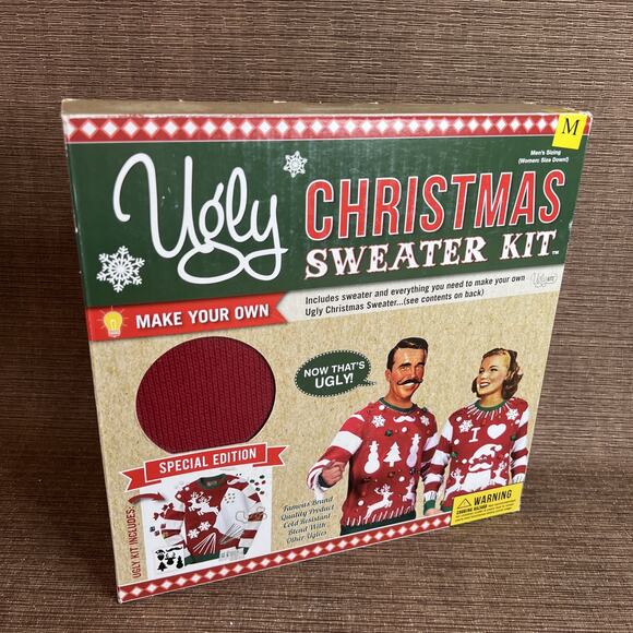 Ugly Christmas Sweater Kit – Red Holiday Jumper Size M, Special Edition w/ Decor - Picture 1 of 7